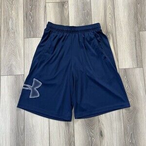Under Armour Blue Big Logo Loose Fit Athletic Shorts Mens Sz Small Drawstring